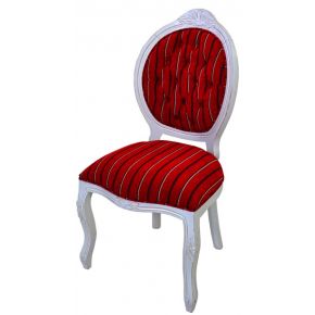 Cadeira Medalhão IV Entalhada - Provençal Branco com Riscado Vermelho