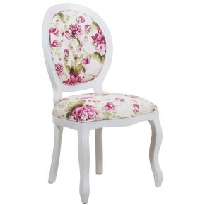 Cadeira Medalhão III Lisa com Capitonê - Branca e Floral Violeta + Cores