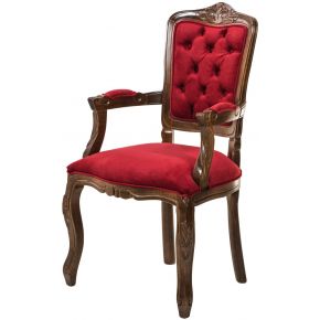 Cadeira Luis XV II Entalhada com Braço - Imbuia e Vermelho