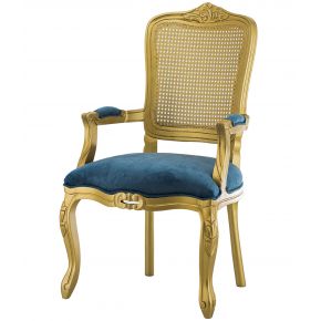 Cadeira Luis XV II Entalhada com Braço Dourada e Azul + Cores