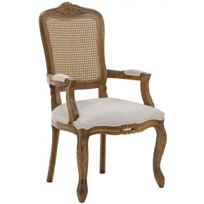 Cadeira Luis XV II Entalhada com Braço e Encosto em Tela Imbuia e Suede Claro + Cores