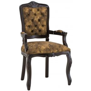 Cadeira Luis XV II Entalhada com Braço - Capuccino e Marrom Mesclado