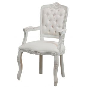 Cadeira Luis XV II Entalhada com Braço - Provençal Branca com Texturizado Branco