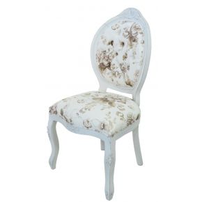Cadeira Medalhão IV Entalhada - Provençal Branco com Flores Café