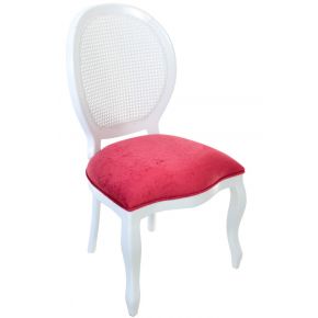 Cadeira Medalhão III Lisa com Encosto em Tela - Branca com Veludo Amassado Vermelho