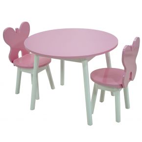 Conjunto Infantil Colorido Mesa com 1 a 4 Cadeiras Borboleta Rosa e Branco + Cores