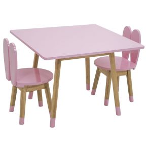 Conjunto Infantil Colorido Mesa com 1 a 4 Cadeiras Coelho Rosa e Madeira + Cores