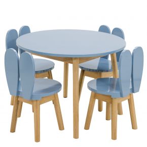 Conjunto Infantil Colorido Mesa com 1 a 4 Cadeiras Coelho Azul Grafite e Madeira + Cores