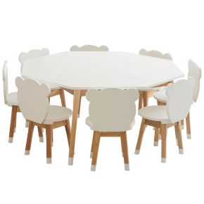 Conjunto Infantil Mesa Octogonal com 8 Cadeiras Inclusas MDF Branco / Osmocolor