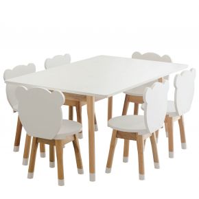 Conjunto Infantil Mesa Retangular com 6 Cadeiras Inclusas MDF Branco / Osmocolor