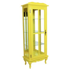 Cristaleira Colorida Amarela 1 Porta com Aberturas Laterais e Fundo em Espelho Opcional