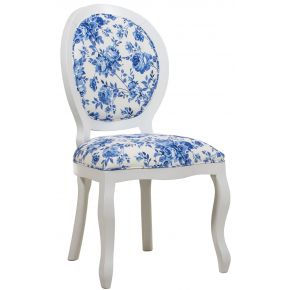 Cadeira Medalhão III Lisa Branca e Floral Azul + Cores