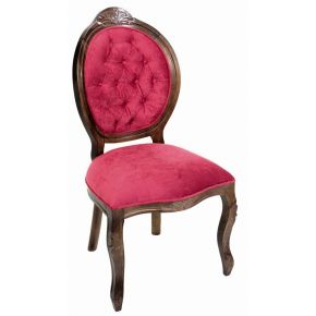 Cadeira Medalhão IV Entalhada - Capuccino e Veludo Amassado Vermelho